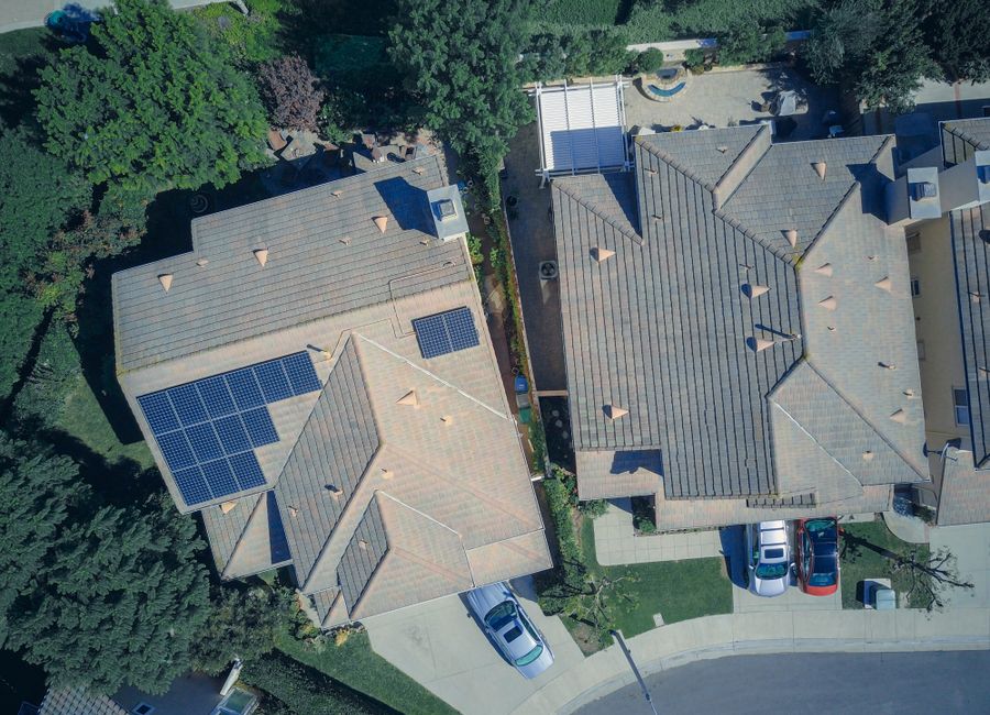Residential solar panel installation on a family home